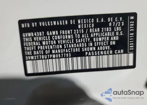 2023 Volkswagen Jetta Gli Autobahn from USA, damaged, VIN 3VW2T7BU7PM057793